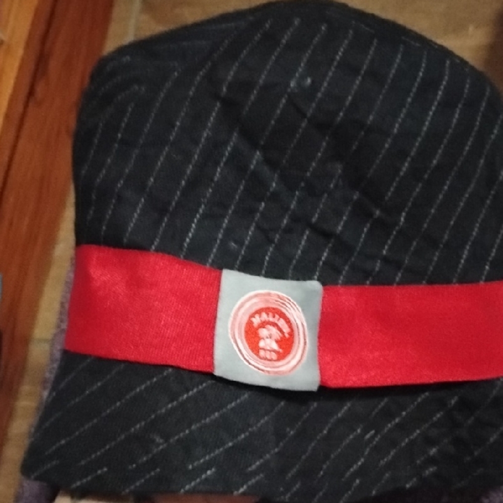 Black Pinstripe Bucket Hat with Red Band